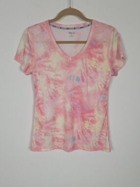 Zelos Women's Pink Tie-Dye V-Neck Tee